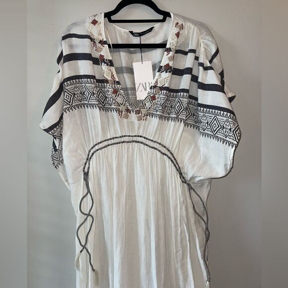 Zara BEADED KAFTAN DRESS Size M-L - Picture 8 of 12